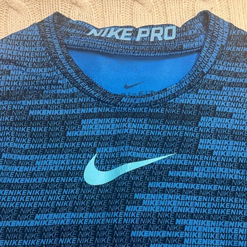 Nike Pro Warm Dri-Fit Fitted Long Sleeve Shirt sz S Blue Nike Pro Shirt